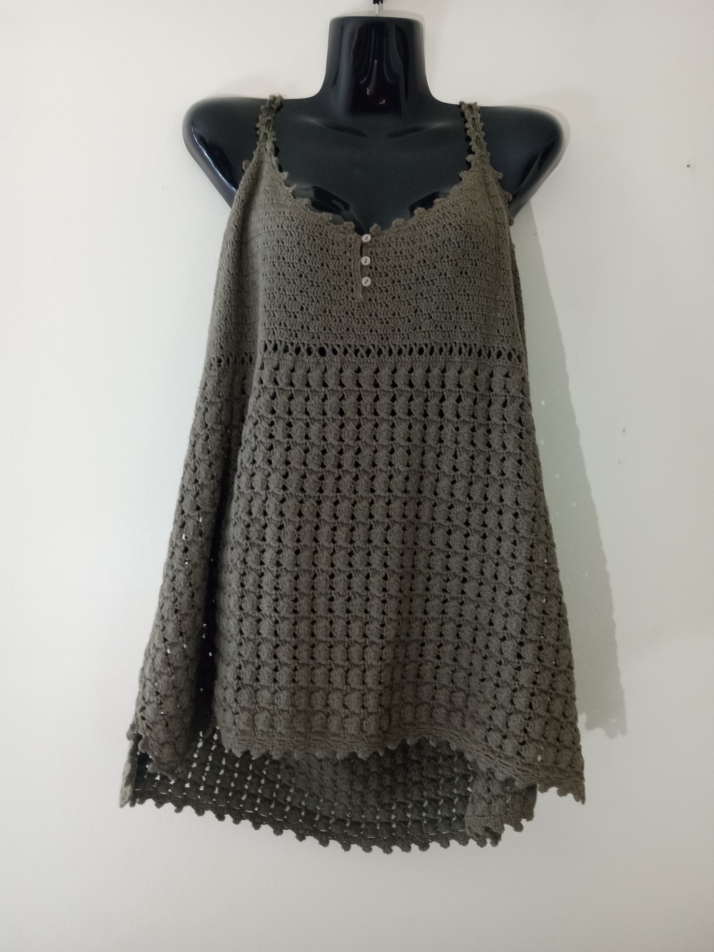 Crochet Knit Olive Green Tank Top